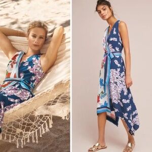 Anthropologie Maeve Botanica Dress Faux Wrap Asymmetric Hem Floral Whimsey Sz 2